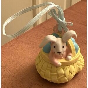 Vintage AVON Resin EASTER BUNNY RABBIT in‎ Basket w/EGGS & Flowers ORNAMENT